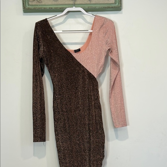 NAKED WARDROBE Cutout Long Sleeve Side Slit Dress In pink copper - Picture 7 of 8